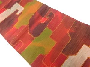 リサイクル　手織り紬抽象模様織出し名古屋帯